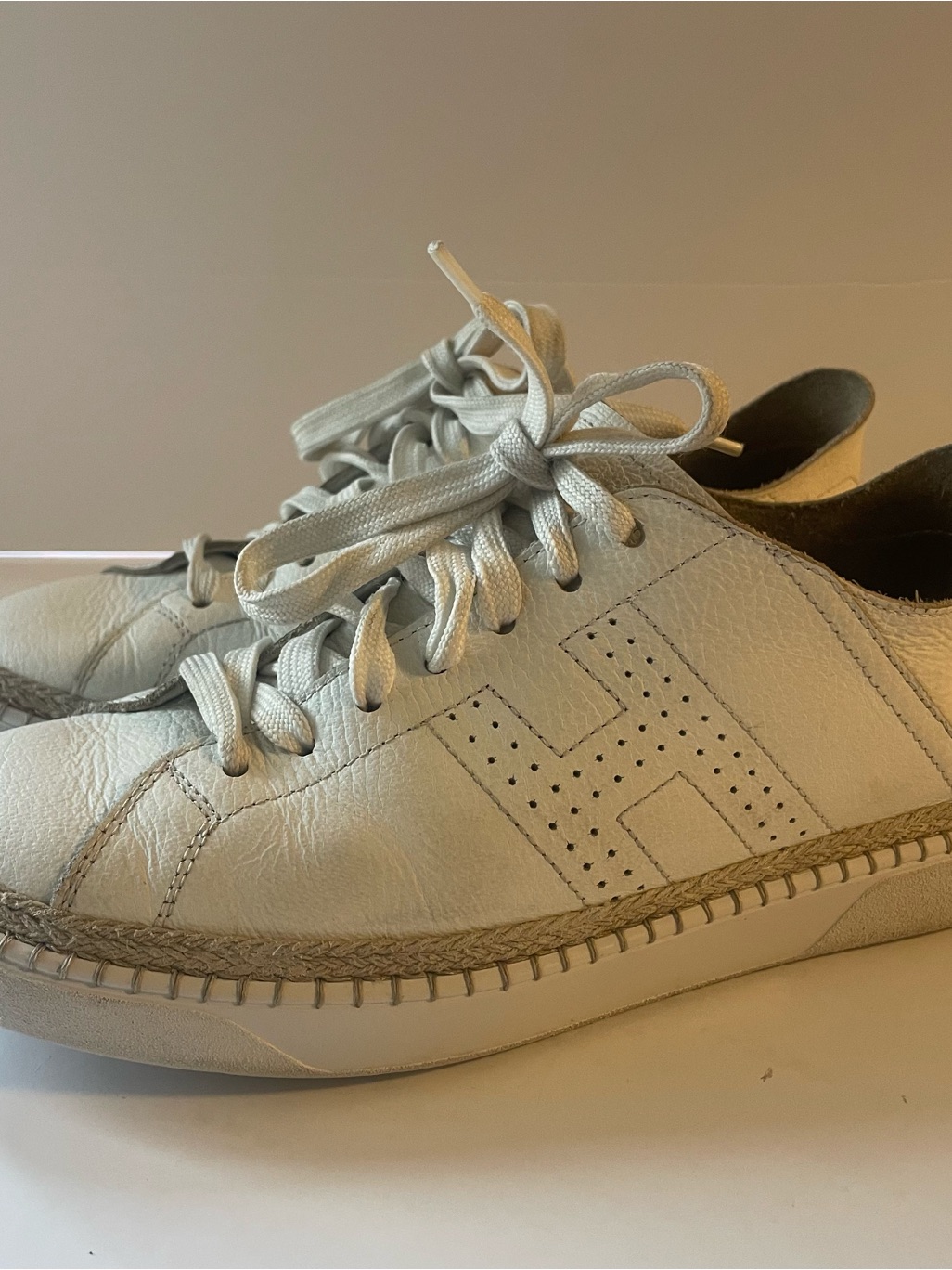 Hogan White Pebbled Leather Espadrille Platform Sneakers Men’s 6 / Women’s 7.5-8